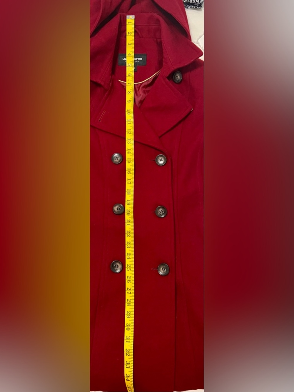 Liz Claiborne Vibrant Red Double-Breasted Peacoat - Picture 11 of 12